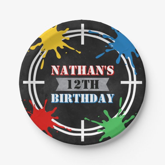 Paintball Splatter Kids Verjaardag Kleurrijk Papieren Bordje (Voorkant)