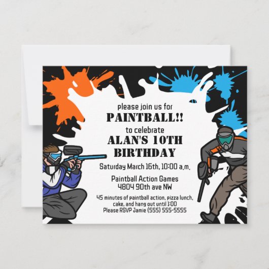 Paintball Thema Verjaardagsfeestje Kind Uitnodigin Kaart (Voorkant)