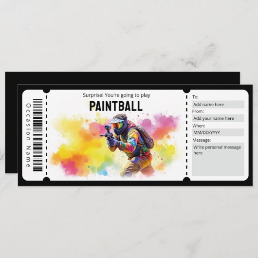 Paintball Ticket Kaart (Voorkant / Achterkant)