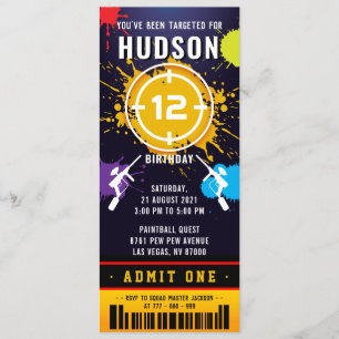 Paintball Ticket Pass Birthday Party Invitation Kaart