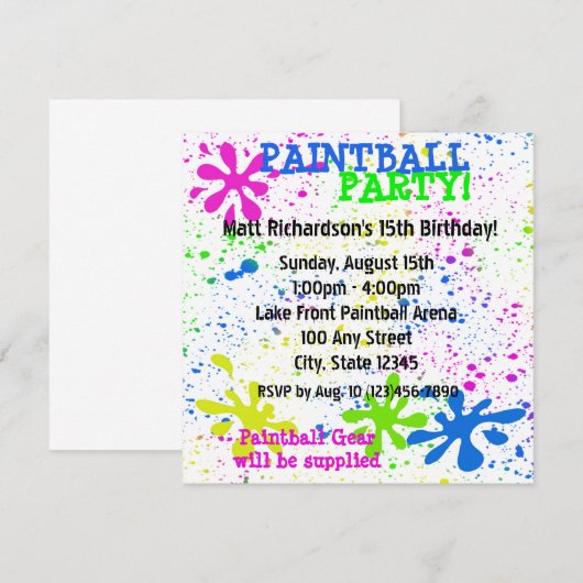 Paintball-uitnodiging Kaart (Voorkant / Achterkant)