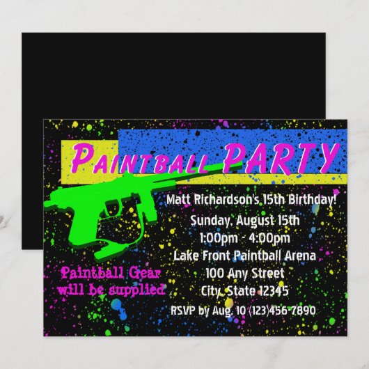 Paintball-uitnodiging Kaart (Voorkant / Achterkant)