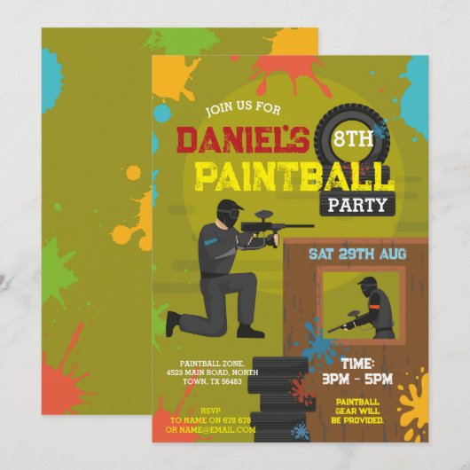 Paintball Verjaardag Nodig Jongens Schilderen Elke Kaart (Voorkant / Achterkant)