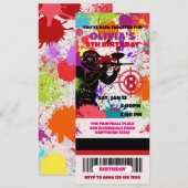 Paintball Verjaardag Ticket uitnodiging, Paintball Kaart (Voorkant / Achterkant)