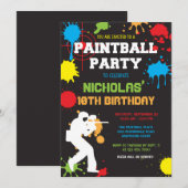Paintball Verjaardag Uitnodiging / Paintball Verja (Voorkant / Achterkant)