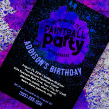Paintball Verjaardagsfeest Custom Invite - Blauw