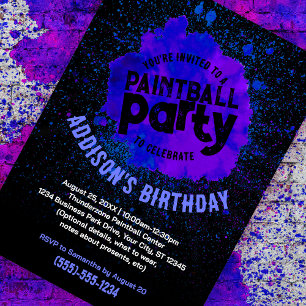 Paintball Verjaardagsfeest Custom Invite - Blauw Kaart