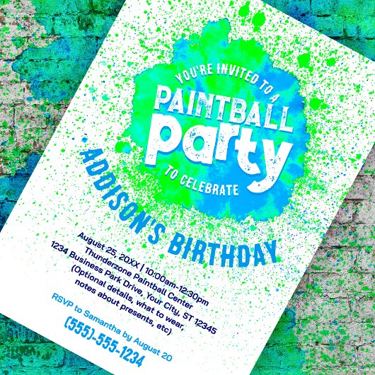 Paintball Verjaardagsfeest Custom Invite - Groen Kaart