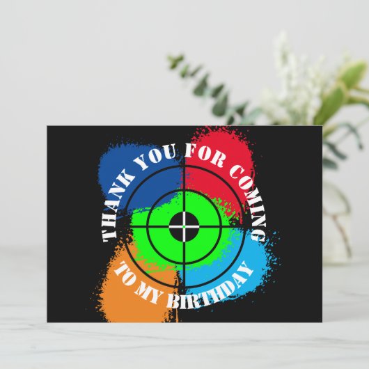 Paintball verjaardagsfeest dank je kaart (Staand voorkant)