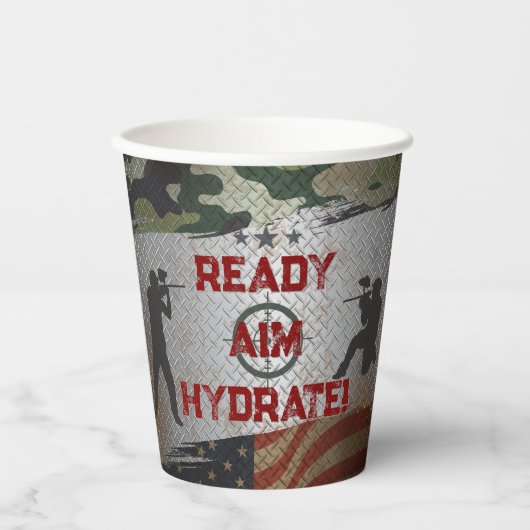 Paintball Verjaardagsfeest Militaire Camo USA Papieren Bekers (Voorkant)