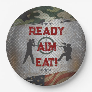 Paintball Verjaardagsfeest Militaire Camo USA Papieren Bordje