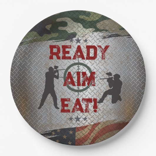 Paintball Verjaardagsfeest Militaire Camo USA Papieren Bordje (Voorkant)
