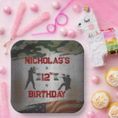 Paintball Verjaardagsfeest Militaire Camo USA Papieren Bordje (Feest)