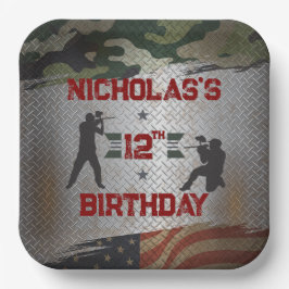 Paintball Verjaardagsfeest Militaire Camo USA Papieren Bordje