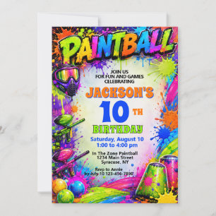 Paintball Verjaardagsfeest Uitnodiging Spat Thema