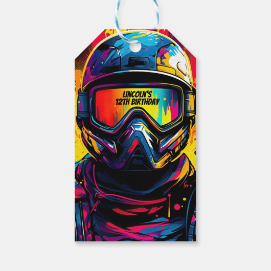 Paintball verjaardagsfeestje gepersonaliseerd cadeaulabel (Achterkant)
