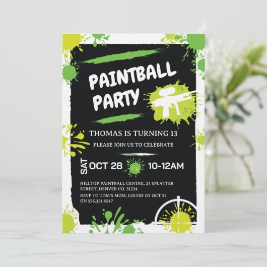 Paintball verjaardagsfeestje kaart (Staand voorkant)