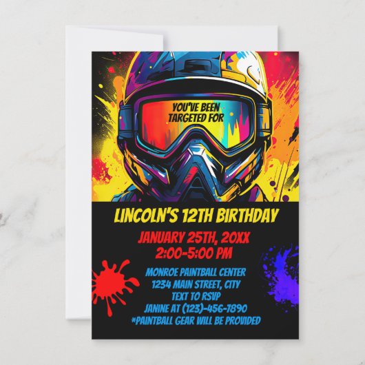Paintball Verjaardagsfeestje Nodig Digitaal uit of Kaart (Achterkant)