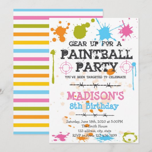 Paintball verjaardagsfeestje Uitnodiging (Voorkant / Achterkant)