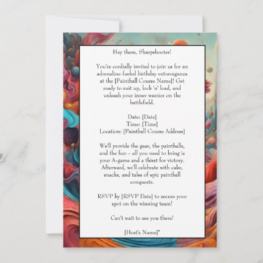 Paintball Verjaardagsfeestuitnodiging Kaart (Achterkant)