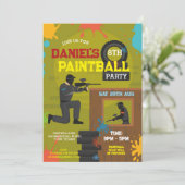 Paintball verjaardagsuitnodiging Jongens Verf alle Kaart (Staand voorkant)