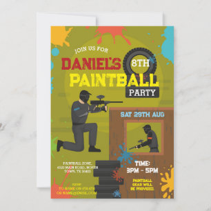 Paintball verjaardagsuitnodiging Jongens Verf alle Kaart