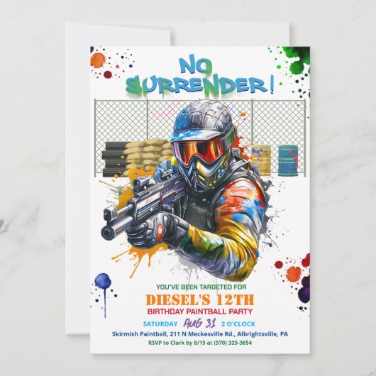 Paintball verjaardagsuitnodiging kaart (Voorkant)