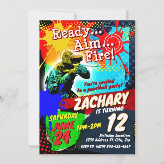 Paintball verjaardagsuitnodiging kaart (Voorkant)