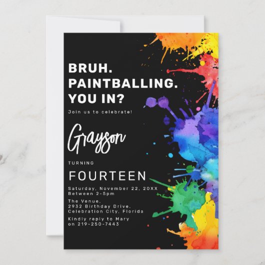 Paintballing verjaardagsfeestje uitnodiging (Voorkant)