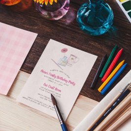 Paintbrush en Daisy Pink Gingham Party Kaart