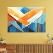 Painted abstract art in Blue orange Canvas Afdruk (Insitu (Woonkamer))