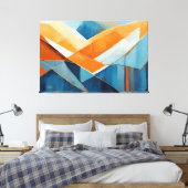 Painted abstract art in Blue orange Canvas Afdruk (Insitu (Slaapkamer))