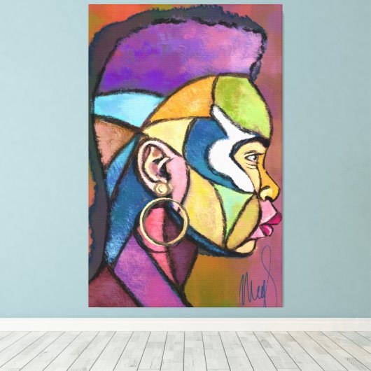 Painted Art African Man Canvas Print (Insitu (Houten vloer))