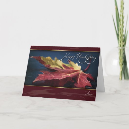 Painted Autumn Leaf Thanksgiving Kaart voor Son (Voorkant)