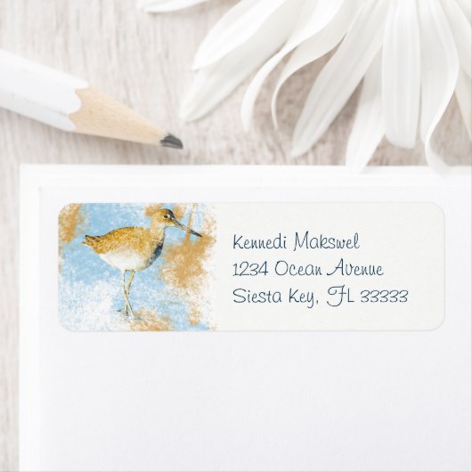 Painted Beach Coastal Willet Bird Etiket (Insitu)