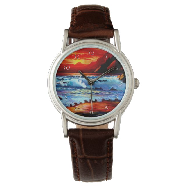 Painted Beach Sunset Watch Horloge (Voorkant)