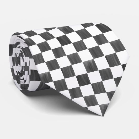 Painted Black and White Check Checkerboard Pattern Stropdas (Opgerold)