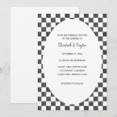 Painted Black and White Check Pattern Wedding Kaart (Voorkant / Achterkant)