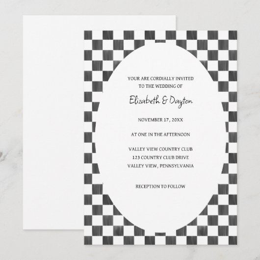 Painted Black and White Check Pattern Wedding Kaart (Voorkant / Achterkant)