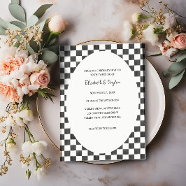 Painted Black and White Check Pattern Wedding Kaart