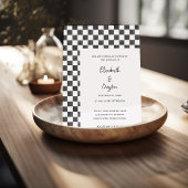 Painted Black and White Check Pattern Wedding Kaart