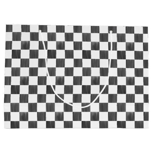 Painted Black Checkerboard Pattern Personalized Groot Cadeauzakje (Achterkant)