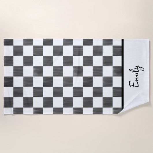 Painted Black Checkerboard Pattern Personalized Strandlaken (Voorkant)