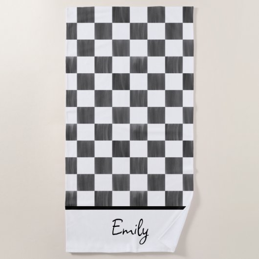 Painted Black Checkerboard Pattern Personalized Strandlaken (Voorkant)