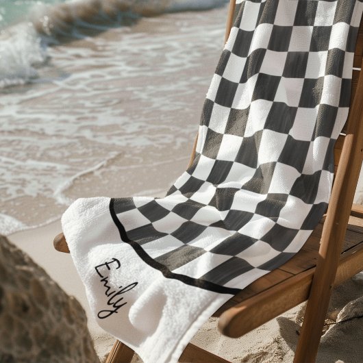 Painted Black Checkerboard Pattern Personalized Strandlaken