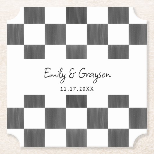 Painted Black Checkerboard Pattern Wedding Kartonnen Onderzetters (Voorkant)