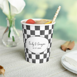 Painted Black Checkerboard Pattern Wedding Papieren Bekers