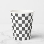 Painted Black Checkerboard Pattern Wedding Papieren Bekers (Achterkant)