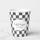 Painted Black Checkerboard Pattern Wedding Papieren Bekers (Voorkant)