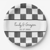 Painted Black Checkerboard Pattern Wedding Papieren Bordje (Voorkant)